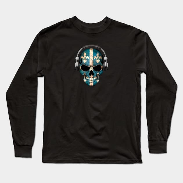 Dark Skull Deejay with Quebec Flag Long Sleeve T-Shirt by jeffbartels